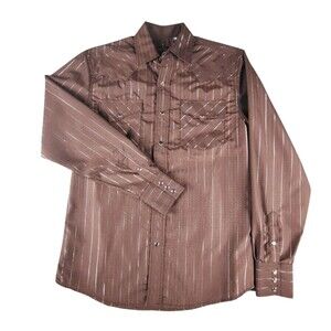 Rodeo Clothing Co Shirt Small Brown Silver Stripe Long Sleeve Snap Front Western